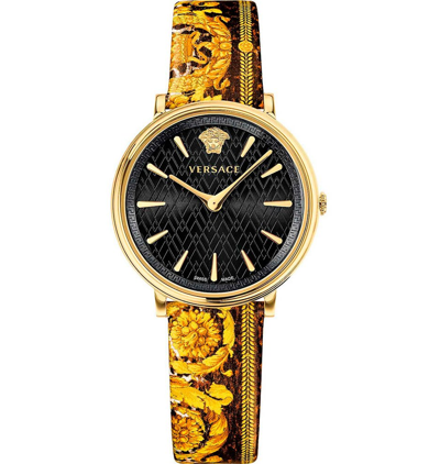 Pre-owned Versace V-circle Black Dial Sapphire Crystal Women's Watch Vbp130017