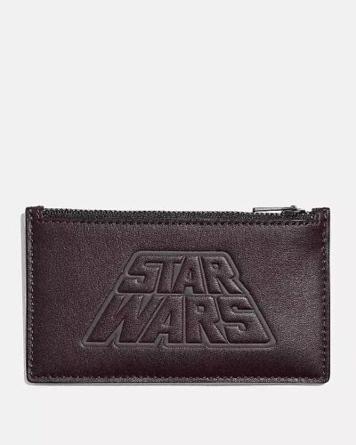 Pre-owned Coach Rare  X Star Wars Zip Card Case Oxblood 89057
