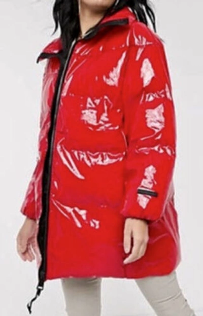 Pre-owned Juicy Couture Black Label Glossy Red Black Puffer Jacket Coat Womens Sz L In Red / Black