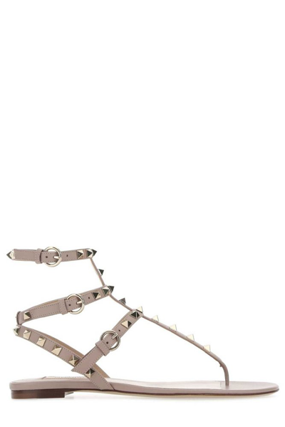 Valentino Garavani Rockstud Leather Sandals In Neutrals