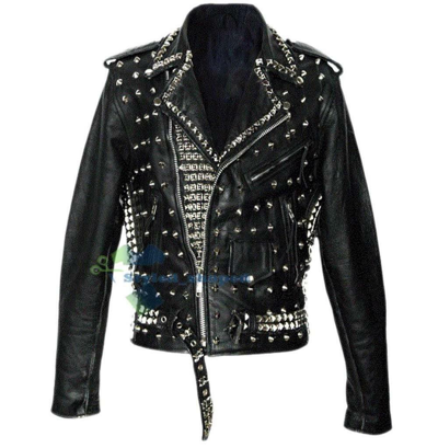 Pre-owned Handmade Philipp Plein Black Full Studded Brando Biker Leather Jacket,giacca Da Uomo