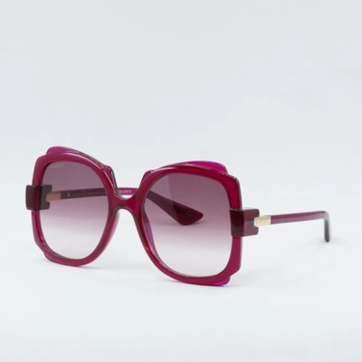 Pre-owned Gucci Authentic  Gg1431s 003 Transparent Dark Cyclamen/gradient Burgundy 5... In Red