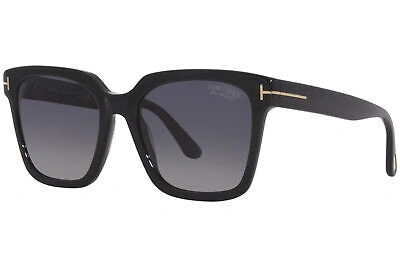 Pre-owned Tom Ford Selby Tf952 01d Sunglasses Women's Shiny Black/polarized Smoke 55mm In Gray