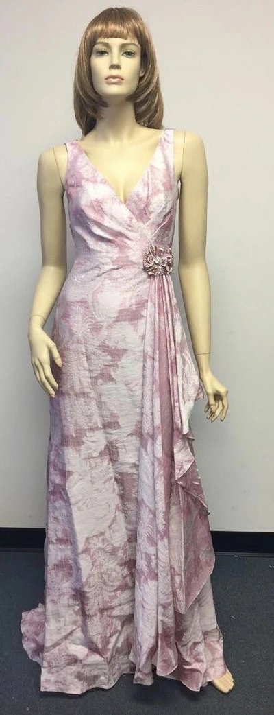 Pre-owned Badgley Mischka Eg0552 Women's V-neck Organza Jacquard Gown Lavender Rose Long In Pink