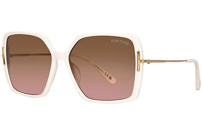 Pre-owned Tom Ford Joanna Tf1039 25f Sunglasses Women's Shiny Ivory/amber Gradient 59mm In Brown