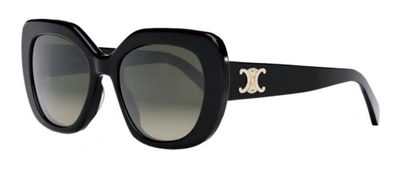 Pre-owned Celine Cl40226u 01f Triomphe Oval Women Sunglasses Black Gold Grey Authentic In Gray