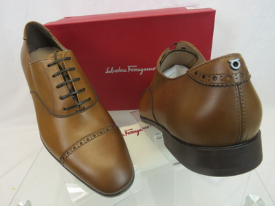 Pre-owned Ferragamo Boston Brown Tan Ambre Brogue Leather Gancini Bit Oxfords 10 Ee