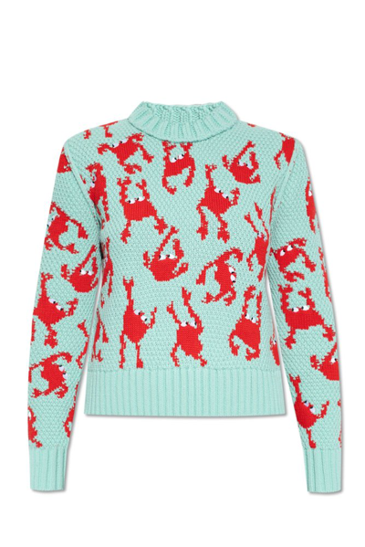 Bottega Veneta Crab Patterned Sleeved Sweater In Multi