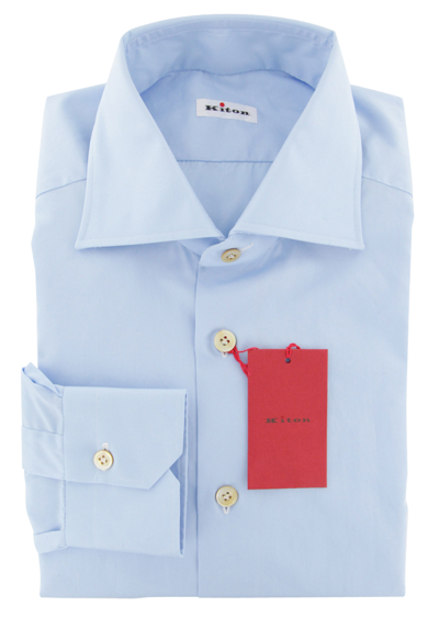 Pre-owned Kiton Light Blue Solid Cotton Shirt - Slim - (3d)