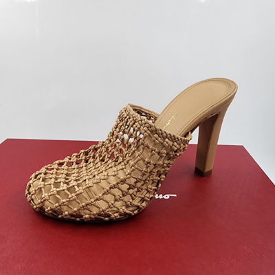 Pre-owned Ferragamo Salvatore  Strappy Caged High Heel Sandals Womens 5.5 Biscotto Slip-on+