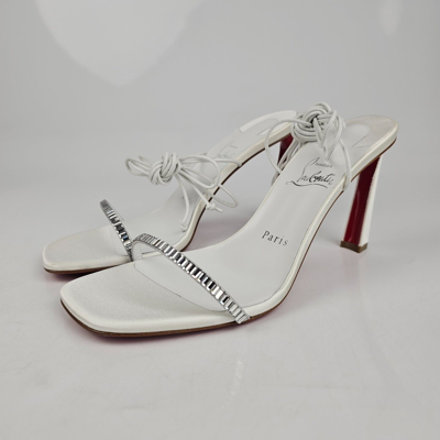Pre-owned Christian Louboutin Condora 85mm White Laced Heeled Sandals