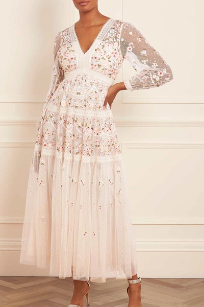 Needle & Thread Garland Ribbon Embroidered Gown In Champagne