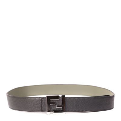 Fendi Reversible Dark Brown Belt In Hammered Leather