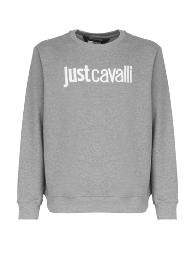 Just Cavalli Logo-embroidered Cotton Sweatshirt In Grey