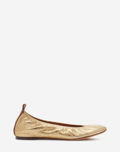 Lanvin Metallic Leather Ballerina Shoes In Gold