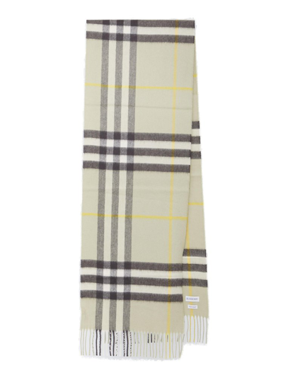 Burberry Logo Patch Checked Fringed Scarf In Multi
