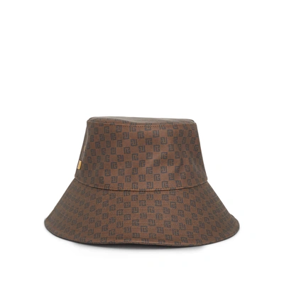 Balmain Mini Monogram Bucket Hat In Brown