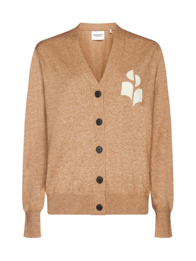 Isabel Marant Étoile Logo Intarsia Buttoned Cardigan In Brown