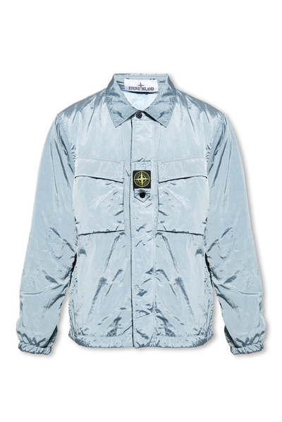 Stone Island Straight Hem Lightweight Shirt Jacket In Blue