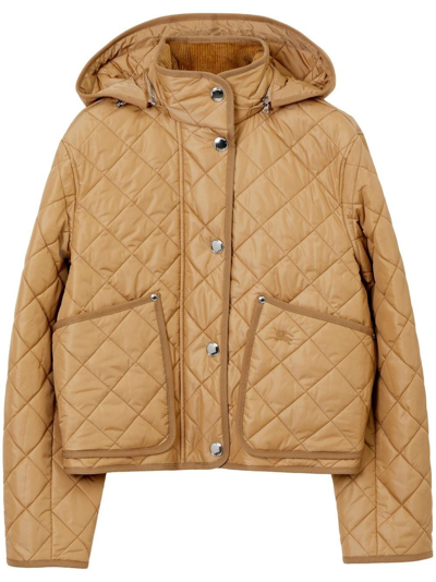 Burberry Diamond-quilted Hooded Jacket In Beige