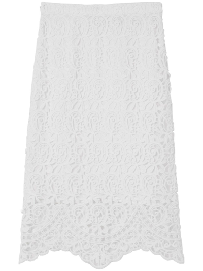 Burberry Lace Midi Pencil Skirt In White