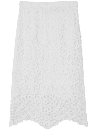 Burberry Lace High-waisted Midi Skirt In White