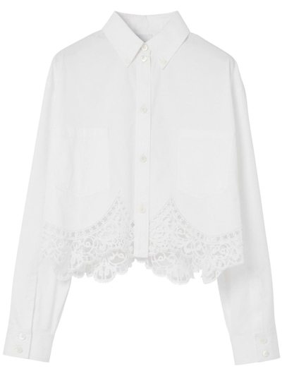 Burberry Women's Cropped Lace-hem Shirt In White