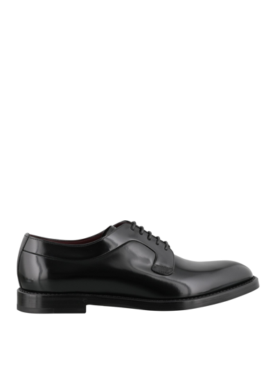 Dolce & Gabbana Polished Leather Derby Shoes In Black