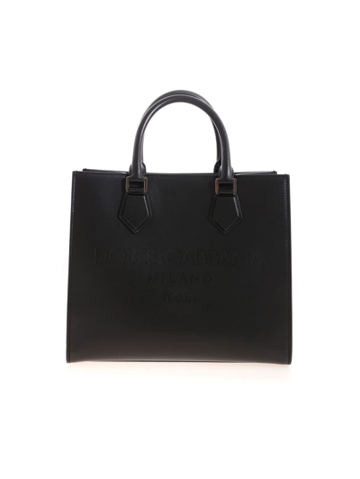 Dolce & Gabbana Edge Logo Shopping Bag In Black