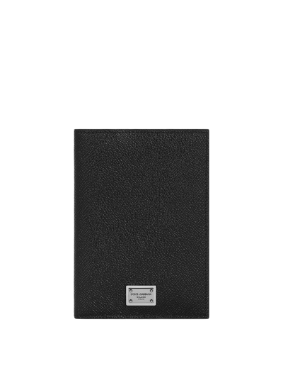Dolce & Gabbana Leather Document Holder With Logo In Black