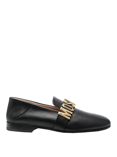 Moschino Metallic Letters Loafers In Black