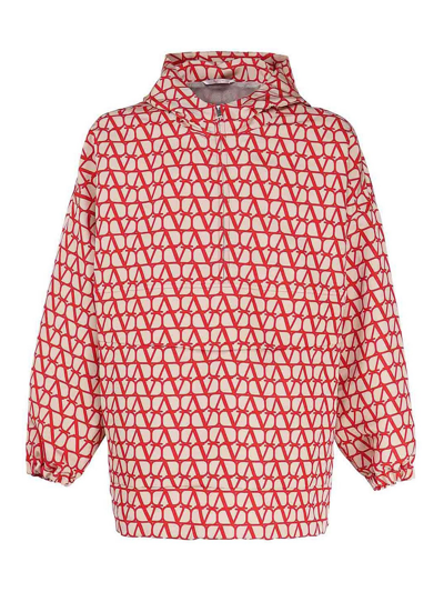 Valentino Toile Iconographe Hoodie Jacket In Red