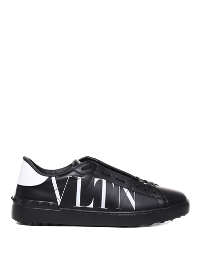 Valentino Garavani Calfskin Sneaker With Logo Print In Black