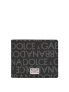 Dolce & Gabbana Coated Canvas Wallet With With All-over Logo In Black