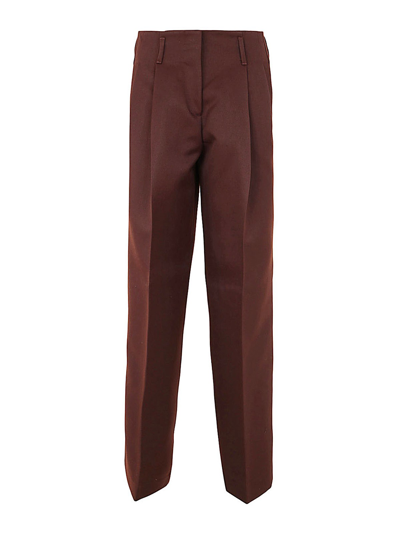 Golden Goose Journey Pant Flavia Wide Leg Compact Gabardine Wool In Marrón