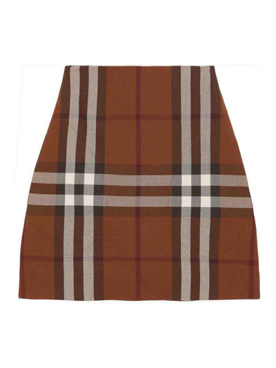 Burberry Check-print Wool-blend Skirt In Marrón