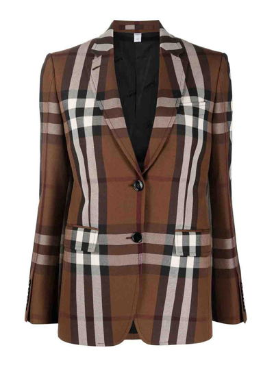 Burberry Checked Tailored Blazer In Brown