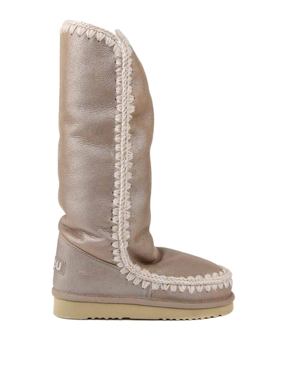 Mou Eskimo 40 Boots In Metallic Sheepskin In Beige