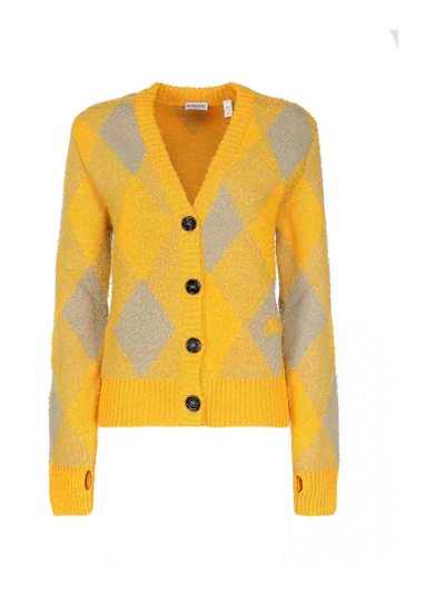Burberry Wool Cardigan With Diamond Shape Motifs In Grey