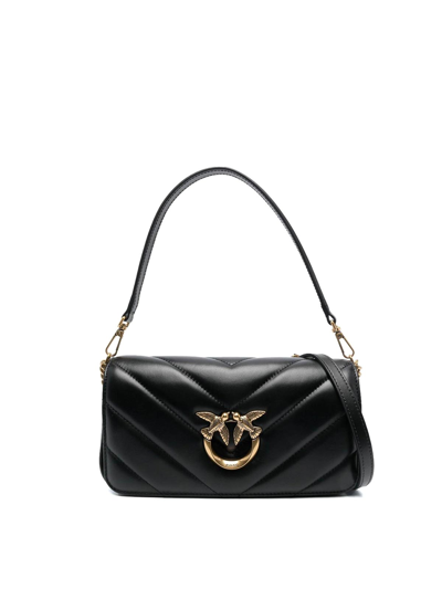 Pinko Love Click Mini Baguette Bag In Velvet In Black