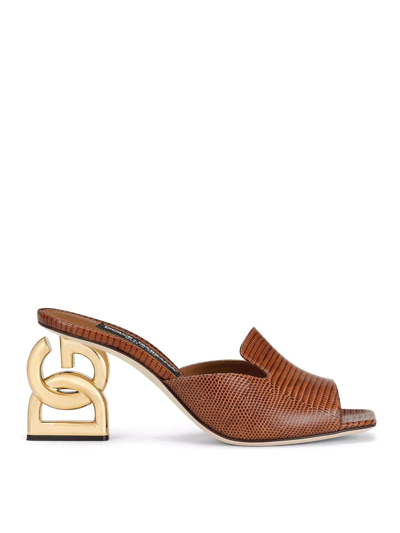 Dolce & Gabbana Logo Sandals In Brown