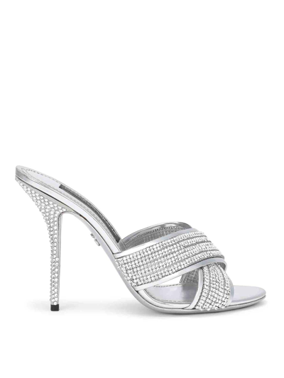Dolce & Gabbana Keira 90 Leather Sandals - Women's - Leather/fabric In Silver