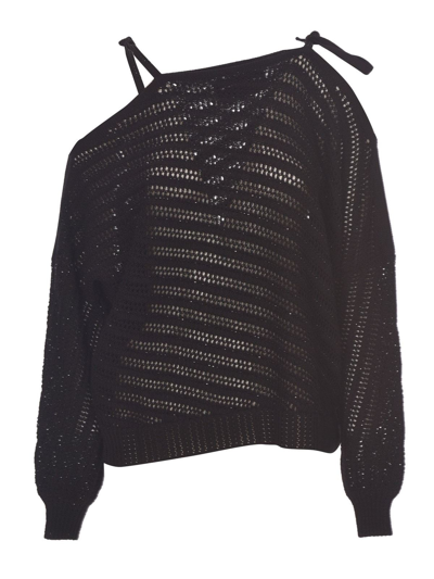 Ermanno Scervino Crystal Openwork Sweater In Black