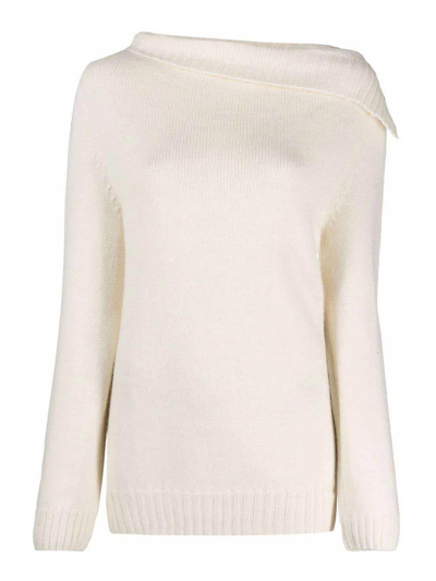 Ann Demeulemeester Asymmetrical-collar Wool Jumper In White