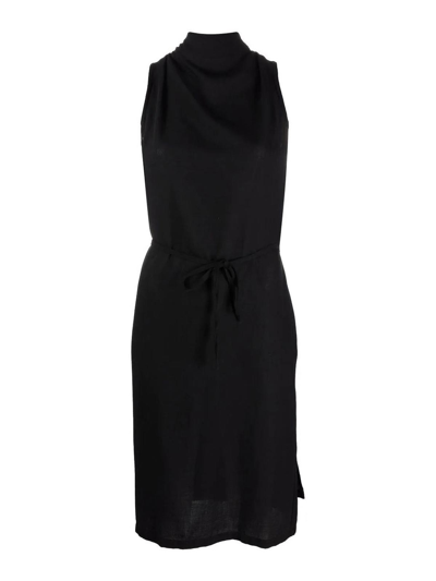 Ann Demeulemeester Mock-neck Tie-waist Dress In Black