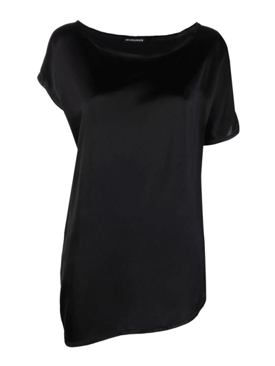 Ann Demeulemeester Asymmetrical Silk Blouse In Negro