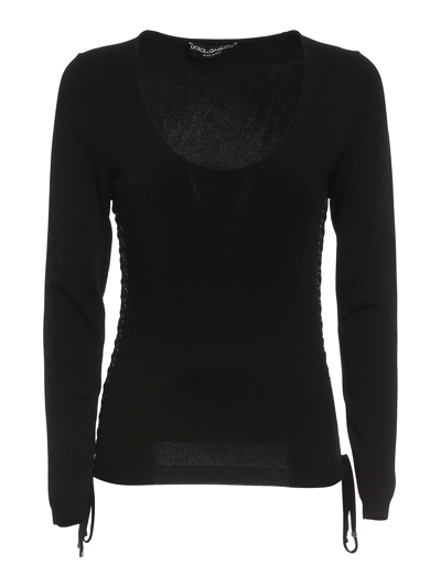 Dolce & Gabbana Corset Style Sides Crewneck In Black