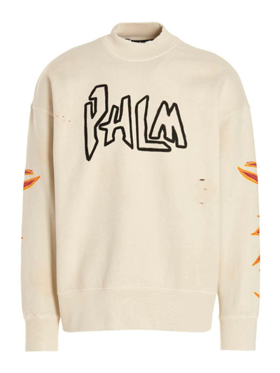 Palm Angels Graffiti Flames Sweatshirt In Blanco