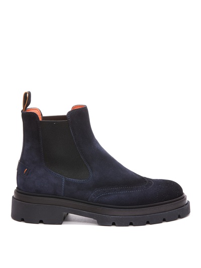 Santoni Suede Ankle Boots In Blue