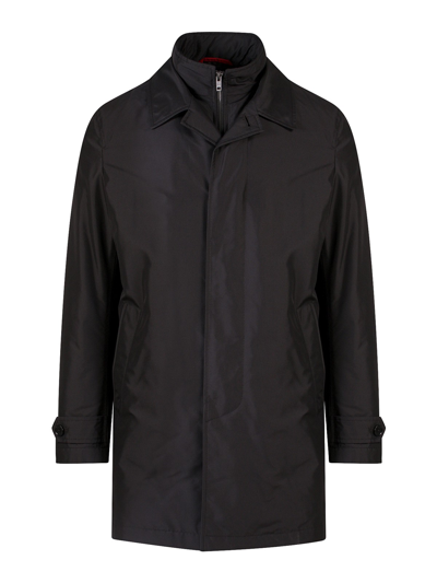 Fay Nylon Long Jacket With Zip Detail In Black